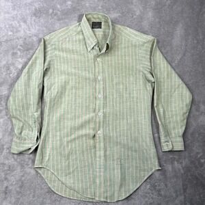 Sears Green Striped Perma-Prest Vintage Shirt Button Mens S 15-15.5